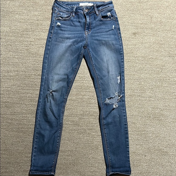 Women's Blue Distressed Jeans - Picture 1 of 5